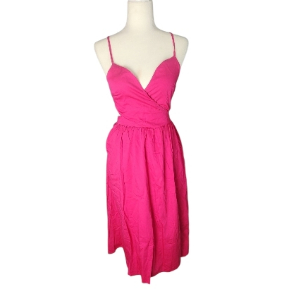 Sleeveless Pink V-Neck Midi Dress with Spaghetti Straps SunDress - Picture 3 of 5